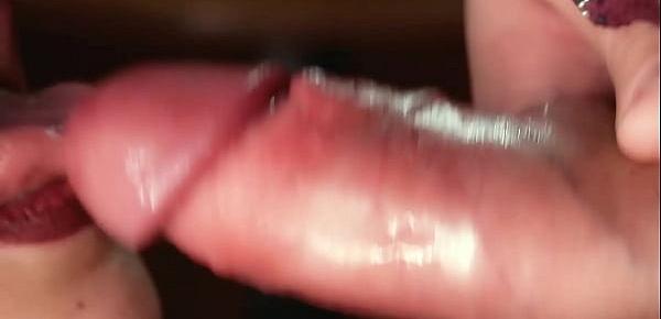  Close up fetish. Red lipstick in cum